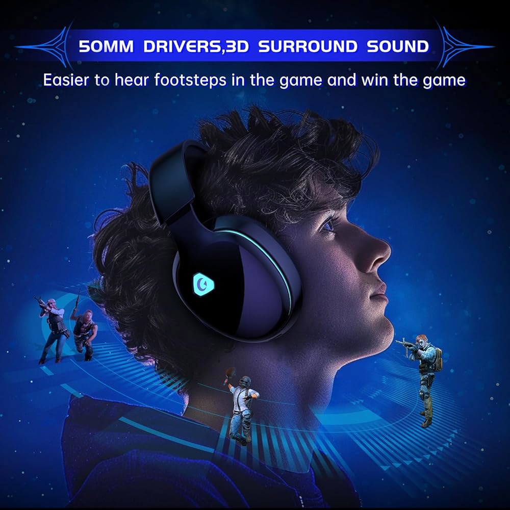 PS5, PS4 포트나이트 / 콜 오브 듀티 FPS 게이머, PC, 스위치, 블루투스 5.3 게이밍 헤드폰 및 ENC 마이크, 서라운드 사운드, 40+H 배터리(블랙)용 Gvyug - 상세 이미지 3