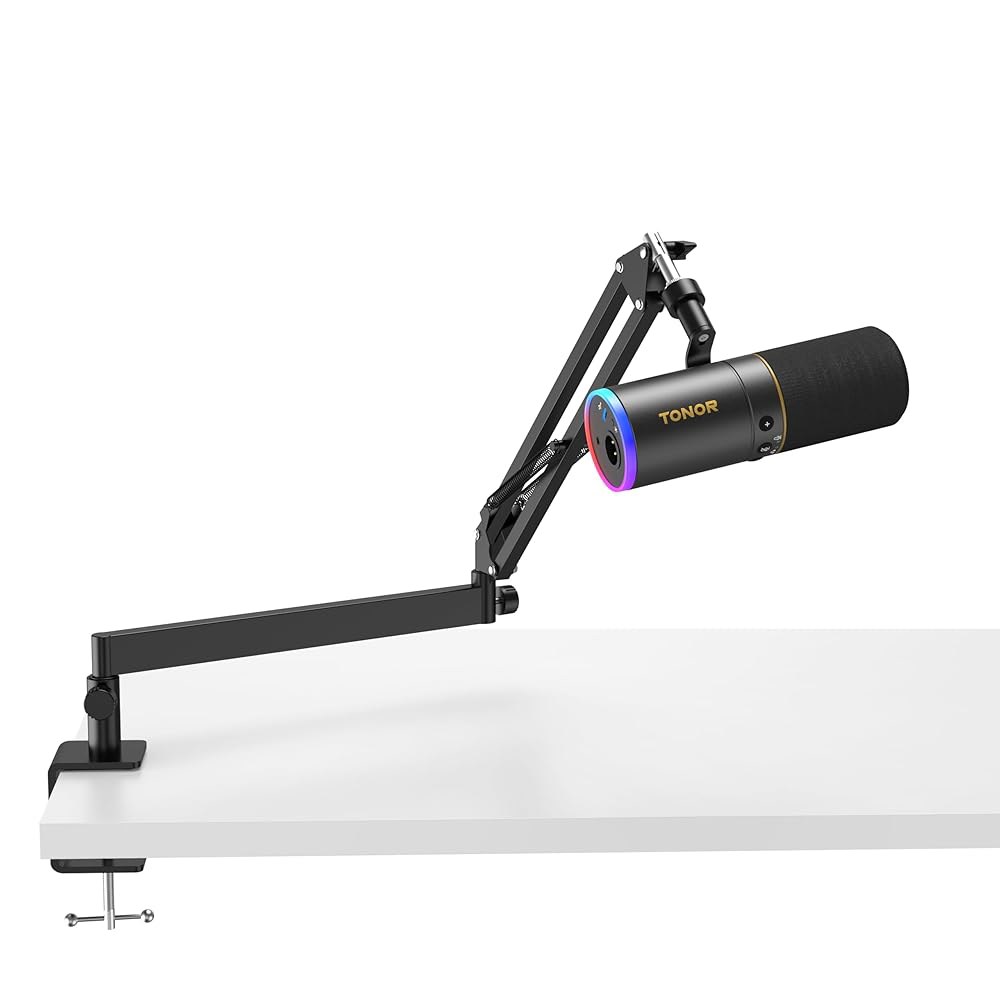 TONOR 다이내믹 마이크, 게임, 스트리밍용 XLR / USB 퀵 음소거 기능이 있는 카디오이드 스튜디오 헤드폰 잭, 볼륨 조절 RGB 조명 및 로우 프로파일 붐 암, TD520 - 상품 이미지