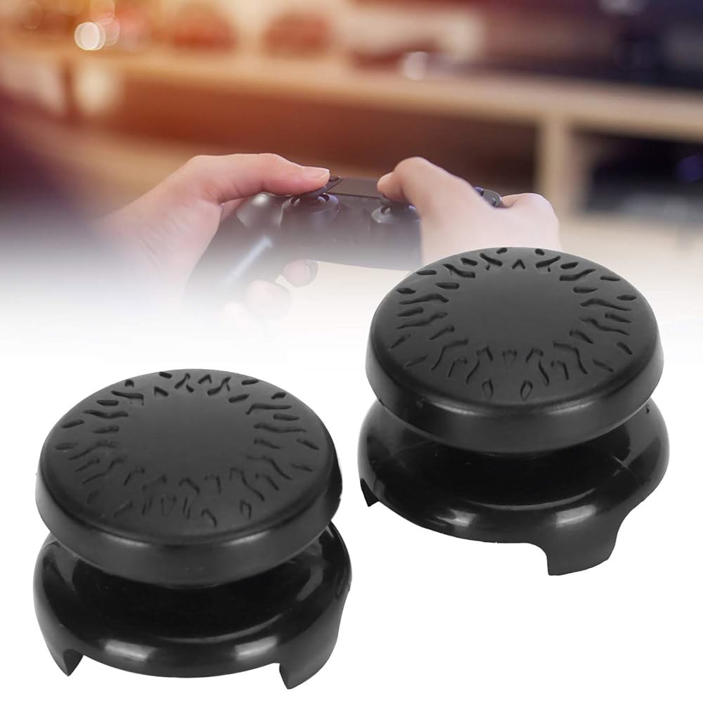ASHATA 게임 콘솔용 2Pcs 엄지스틱 익스텐더, 5 컨트롤러용 3D 텍스처 엄지 그립 스틱 조이스틱 (블랙) black - 상세 이미지 3