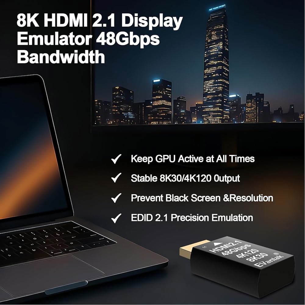 PC, VR 헤드셋 및 암호화폐 채굴을 위한 4K 120Hz HDMI 2.1 더미 플러그 EDID 에뮬레이터 u2013 고해상도 가상 디스플레이 어댑터, 8K@30Hz / 4K@1 - 상세 이미지 2