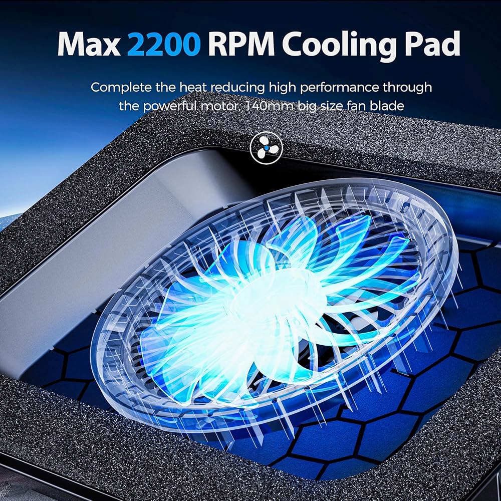 강력한 쿨러 팬, RGB 조명, 15-19인치 노트북 및 PC 컴퓨터용 휴대폰 홀더를 갖춘 AICHESON 게이밍 쿨링 패드 - 상세 이미지 2