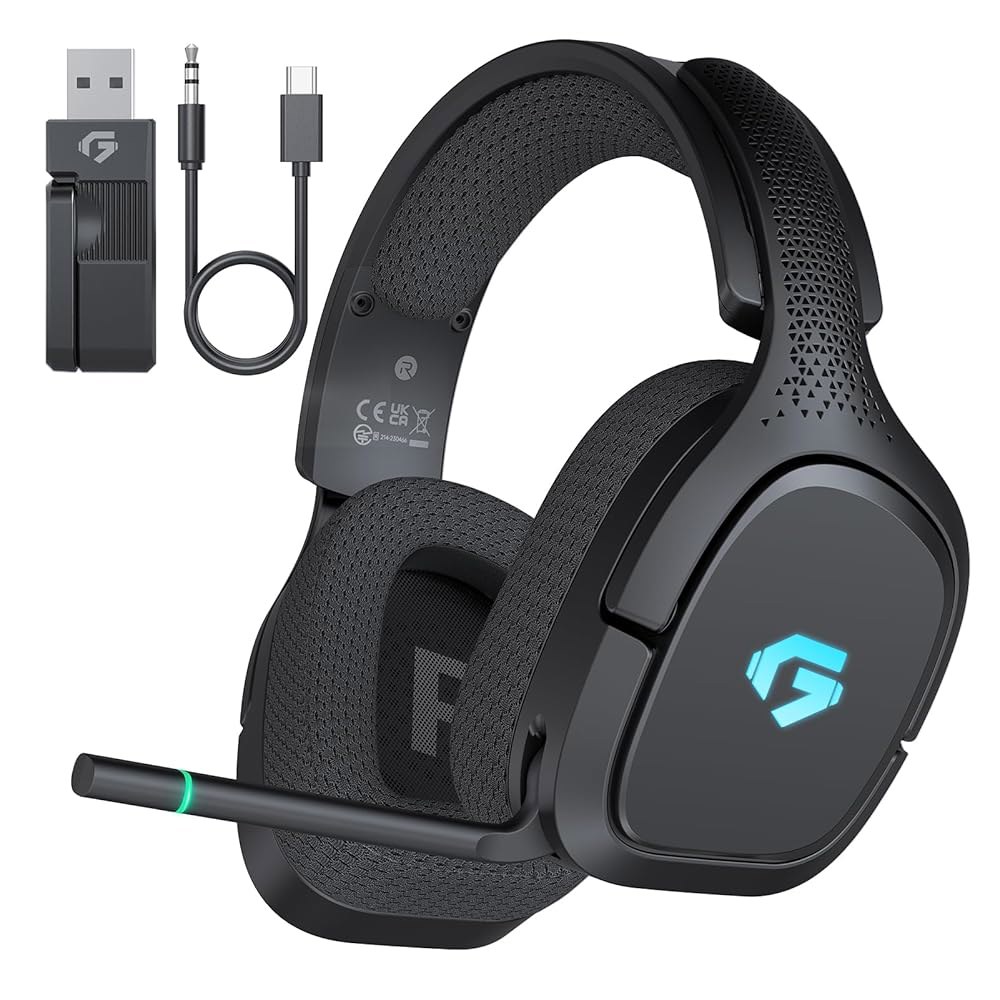 PS5, PS4, PC, 스위치, 블루투스 5.4 및 2.4GHz 초저지연 연결, 노이즈 캔슬링 기능이 있는 플립 마이크, 3D 서라운드 사운드, 30시간 이상 배터리용 gmrpw - 상품 이미지