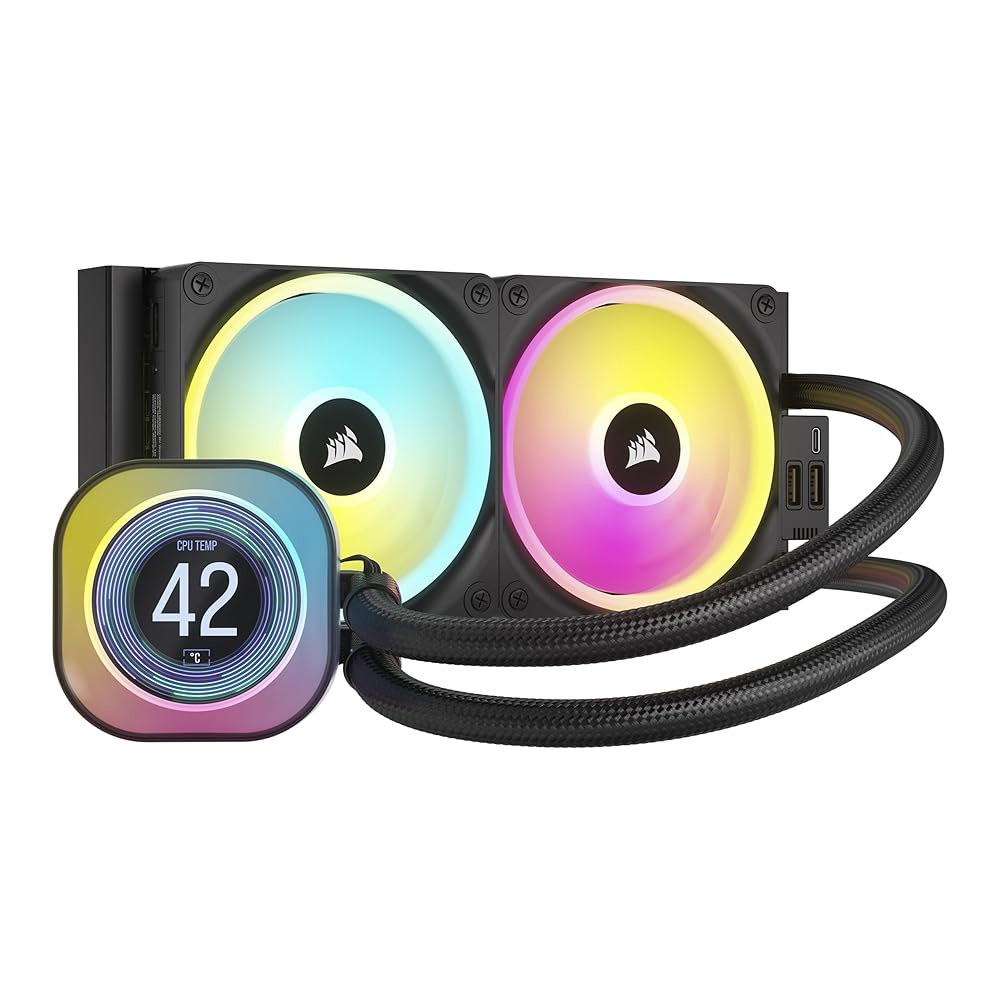 CORSAIR iCUE 링크 H100i LCD 액체 CPU 쿨러 - 240mm AIO QX120 RGB 팬 2.1 u201D IPS 화면 인텔 LGA 1700, AMD AM5 시스 - 상품 이미지