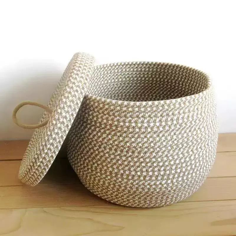 북유럽 원형 라탄 뚜껑 포함 손수제 바스켓 정리함 소형 15 x 13cm 표준버전 - 상세 이미지 2