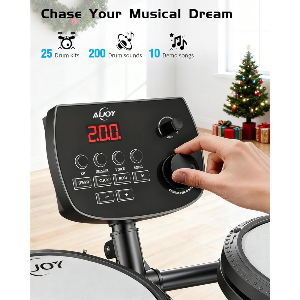 아이조이 전기 드럼 세트, 조용한 메시 패드 5개, 심벌즈 3개, 듀얼 존 스네어, USB MIDI, 인텔리전트 사운드 모듈, 왕좌, 헤드폰, 스틱, 25개 키트 및 195개 이상 - 상세 이미지 2