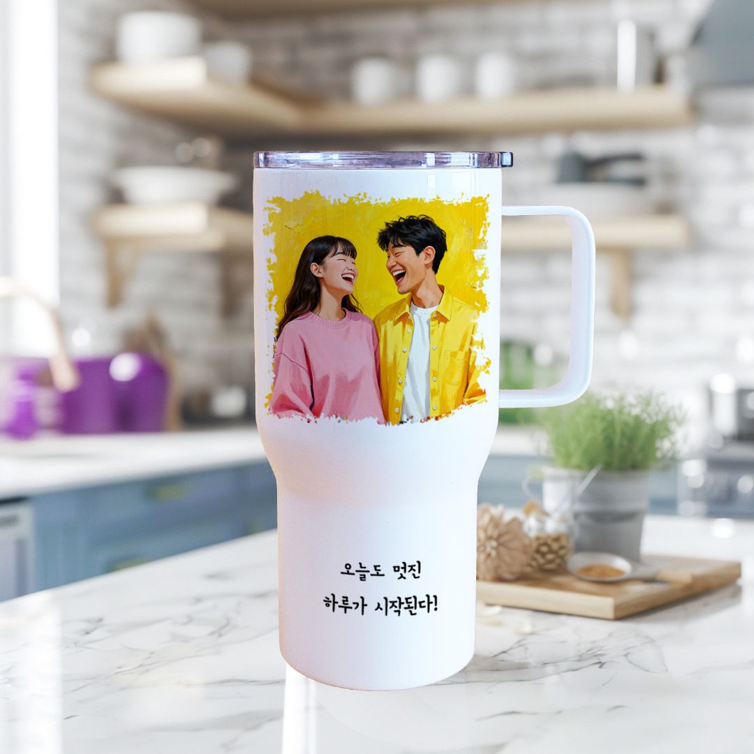 캐리커쳐 텀블러 주문제작 대용량 사진을 그림으로 인쇄 문구 각인 소량 제작 기념일 선물 - 상세 이미지 2