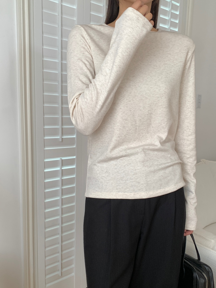 겨울 베이직 스판 속기모 여성 티셔츠 기본 라운드 레이어드 이너티 여자 기모 티셔츠 긴팔티 - 상세 이미지 5