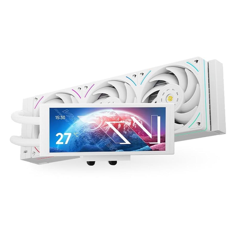 써멀라이트 트로페오 비전 360 ARGB 화이트 CPU 액체 쿨러, 2400x1080 해상도의 6.86인치 마그네틱 IPS LCD 화면, 다양한 테마 무료 DIY, AM4 / AM - 상품 이미지