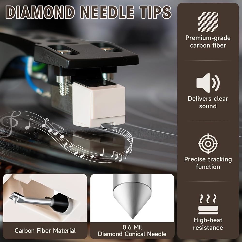 2팩 ATN3600L 레코드 플레이어 바늘 교체용 브러시, 오디오 테크니카 AT-LP60X /AT3600L /AT-LP2D용 다이아몬드 스타일러스, 브러시 포함 - 상세 이미지 3