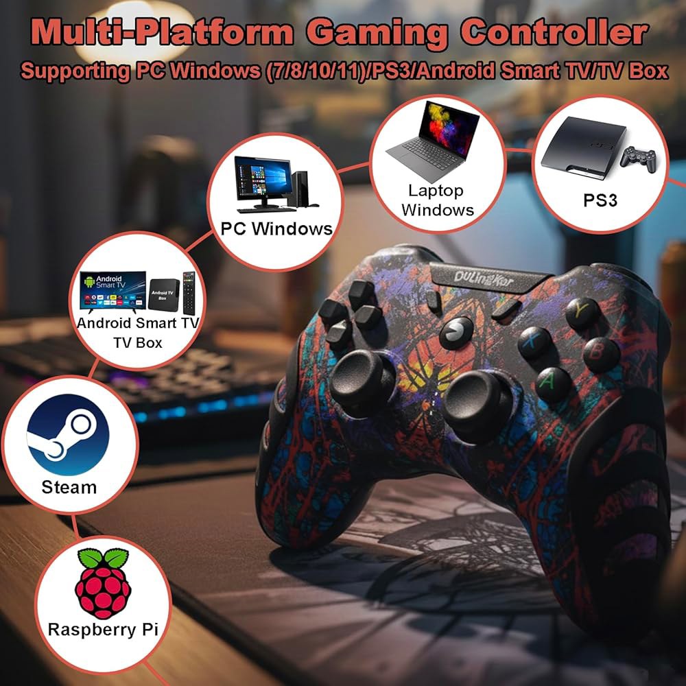 듀얼링커 PC 컨트롤러 무선, 홀 이펙트 조이스틱 및 듀얼 진동 기능이 있는 PS3 게임패드, 윈도우 11 10 8용 2.4G 무선 게이밍 컨트롤러, PS3, 안드로이드 TV, - 상세 이미지 2