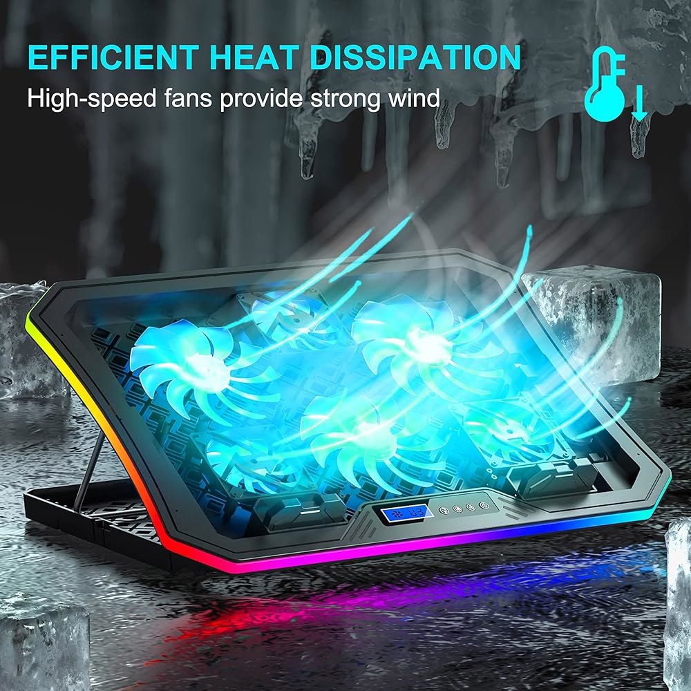 책상과 무릎에 사용할 수 있는 탑메이트 C12 노트북 쿨링 패드 RGB 게이밍 쿨러, 6개의 조용한 팬과 휴대폰 홀더가 8개의 조절 가능한 높이, 15.6-17.3인치 노트북-아이 - 상세 이미지 2