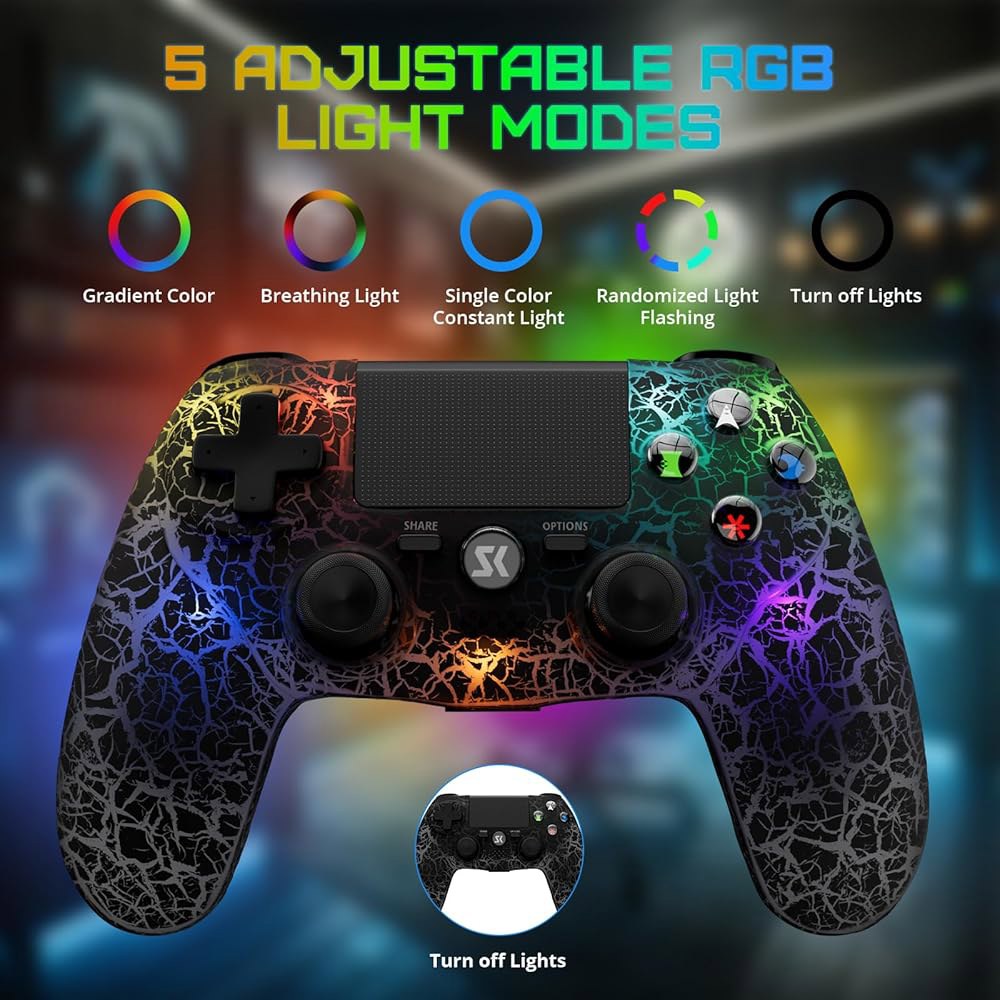 청다오 PS4용 컨트롤러, PlayStation 4용 무선 컨트롤러 /Pro /Slim, 리모컨 및 조절 가능한 RGB 조명 / 1000mAh 배터리 6축 모션 센서 더블 진동 - 상세 이미지 2