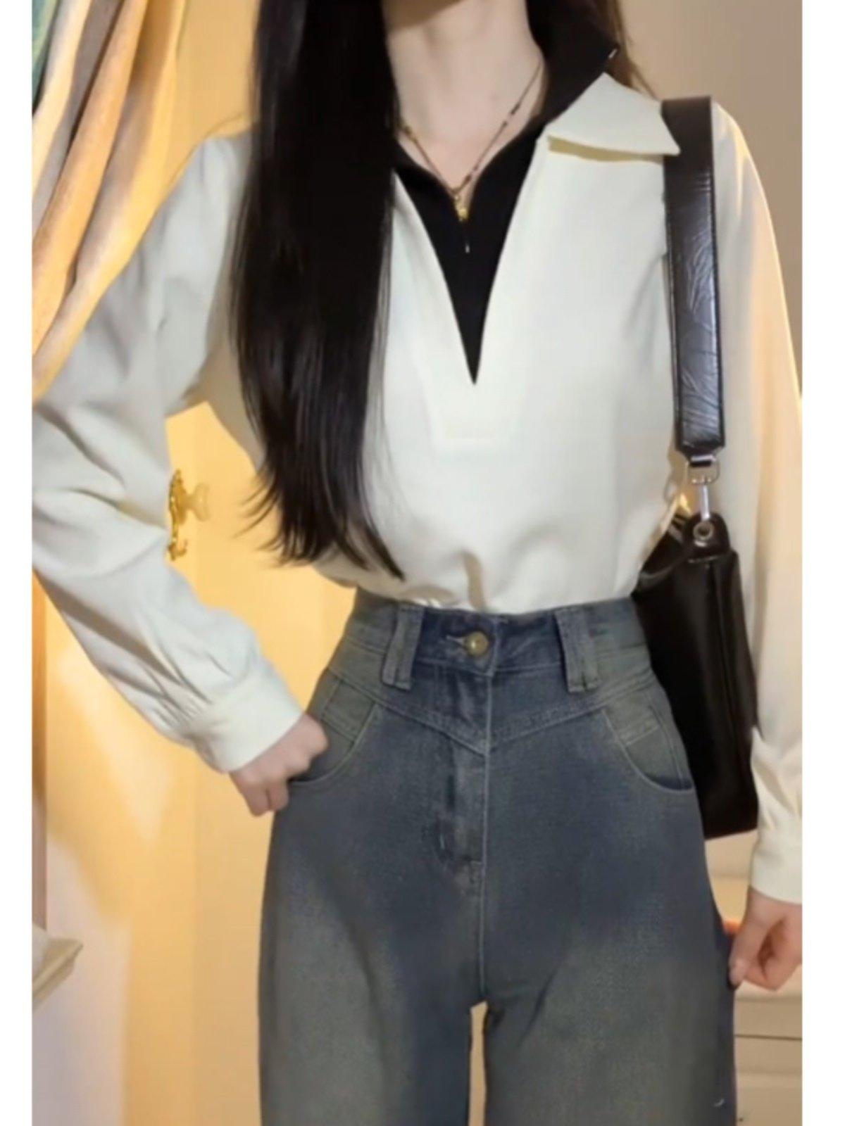 봄 화이트 투피스 셔츠 여성 프렌치 카라 코디 레이어드 화이트 s - 상세 이미지 3