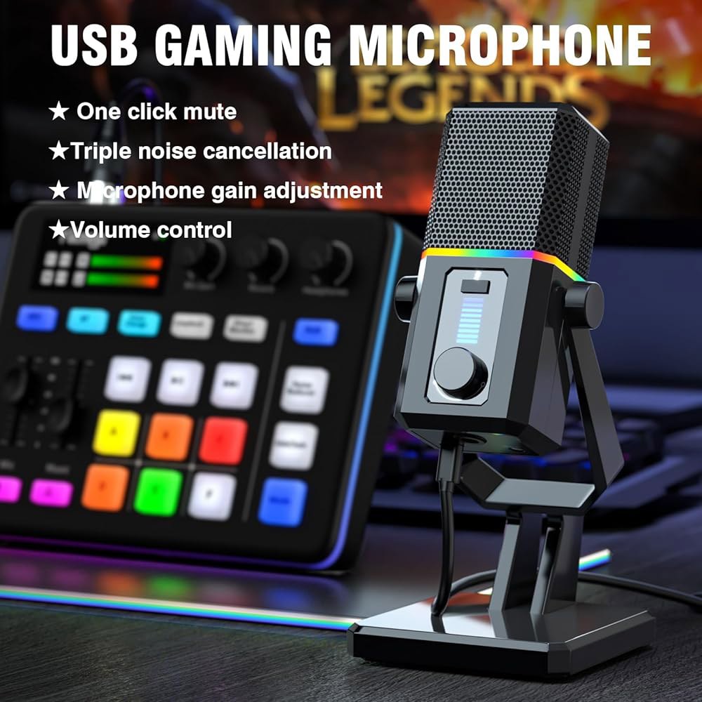 Facmogu HK2 게이밍 마이크, PC용 USB 다이내믹 RGB 조명이 있는 컴퓨터 스트리밍 음소거 버튼, 게인 컨트롤, 스튜디오 트위치 유튜브 녹화용 데스크톱 팟캐스트 마이크 - 상세 이미지 2