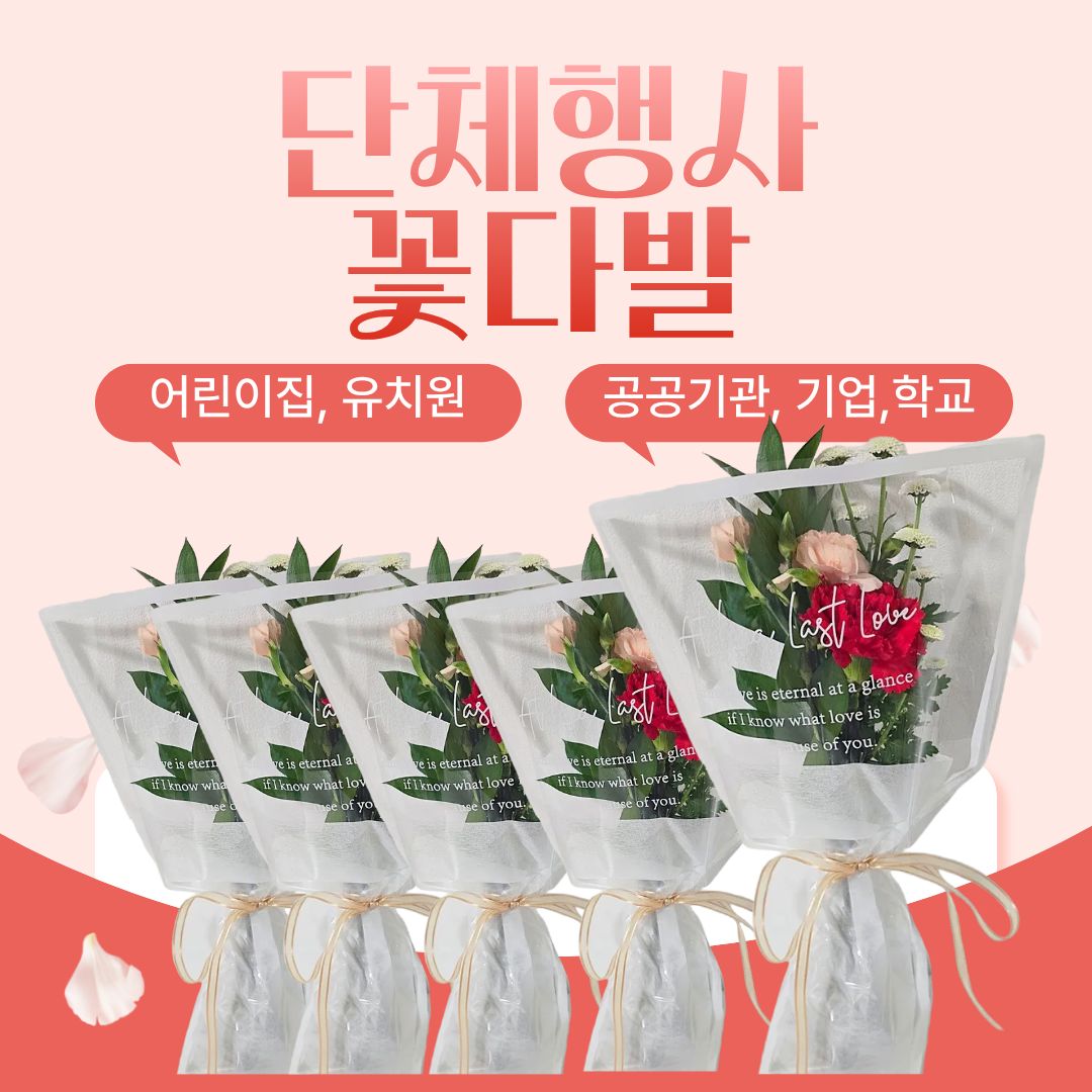 미니꽃다발 생화 스승의날 감사 단체 행사 학교 기업 유치원 어린이집 축하용 투명포장, 1개 - 상세 이미지 2