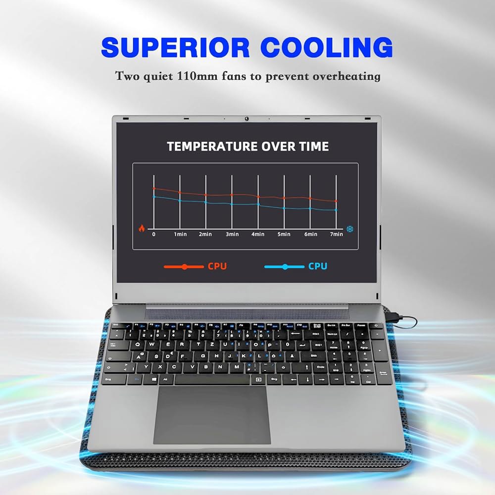 노트북 냉각 패드, 쿨러텍 휴대용 슬림 조용한 패드 스탠드, 파란색 LED 팬 2개, USB 전원, 각도 조절 가능, 11-14인치 노트북에 맞습니다 - 상세 이미지 2