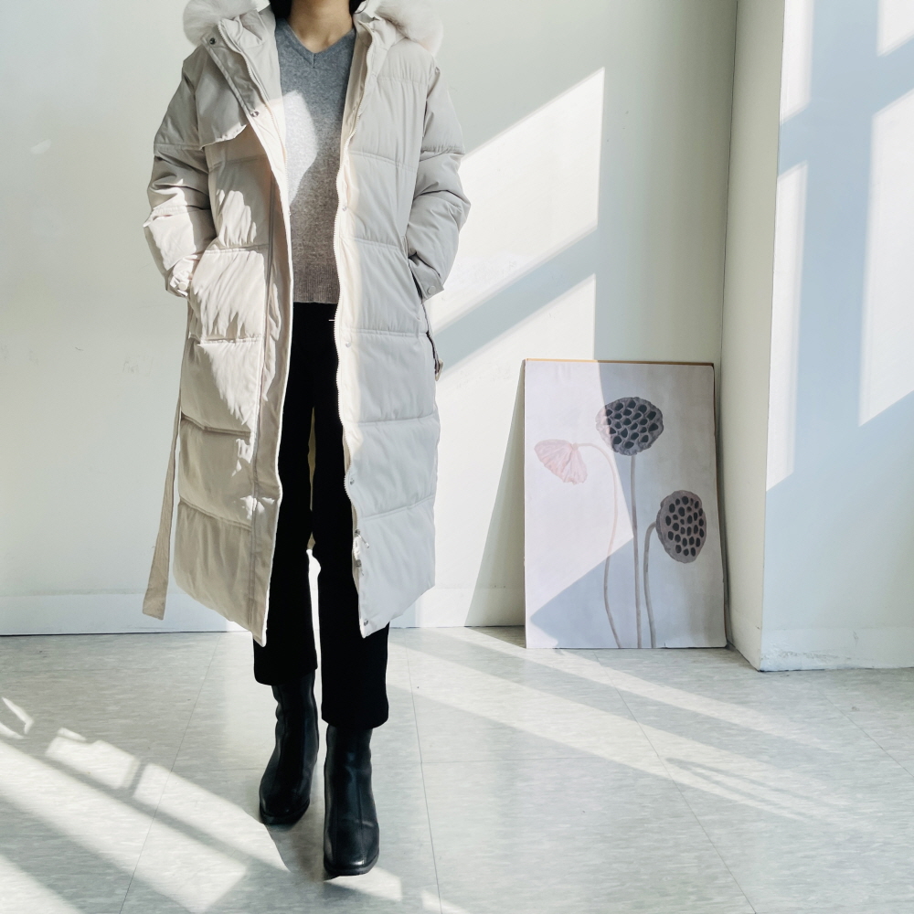 여성롱패딩 벨티드 야상 웰론 겨울 패딩코트 - 상품 이미지