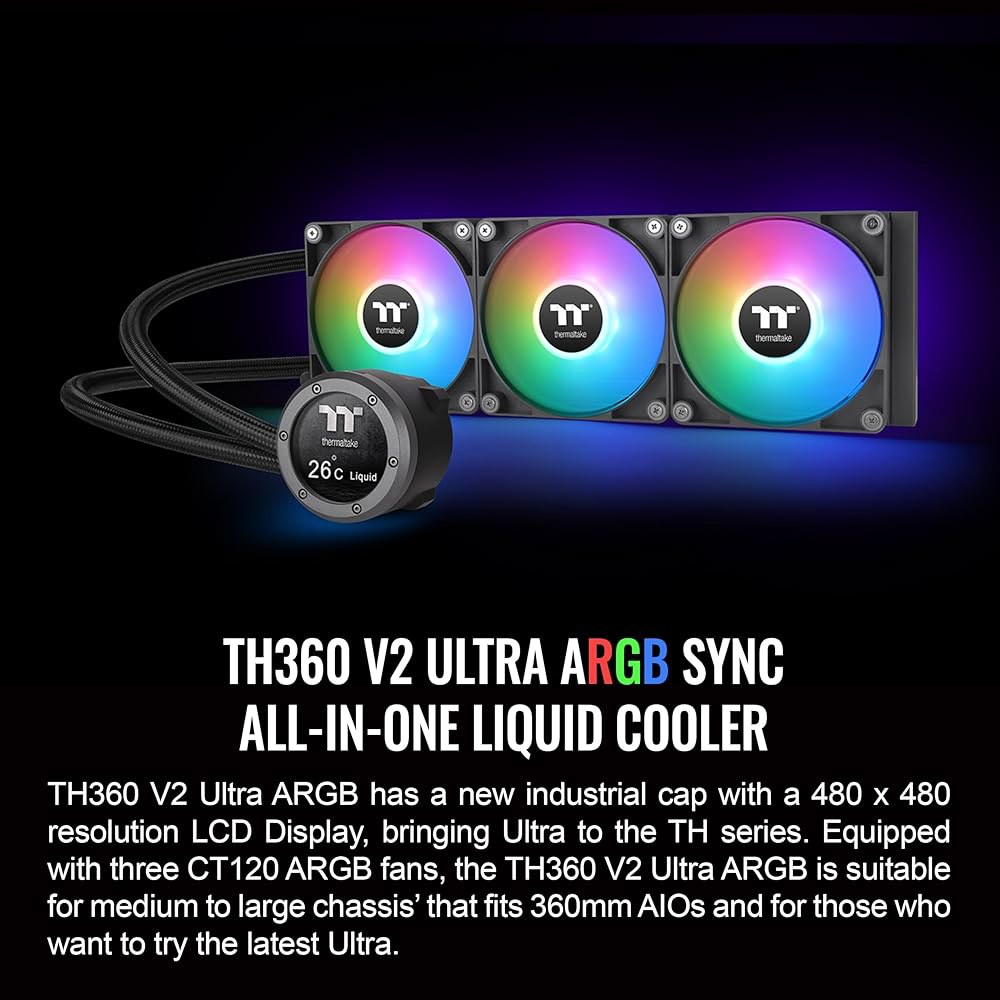 써멀테이크 TH360 V2 울트라 ARGB 싱크 /AlO 액체 냉각기 /ARGB 팬 120 3 /PWM 500~1500rpm /워터 블록 2.1 LCD /블랙, CL-W384-PL - 상세 이미지 2