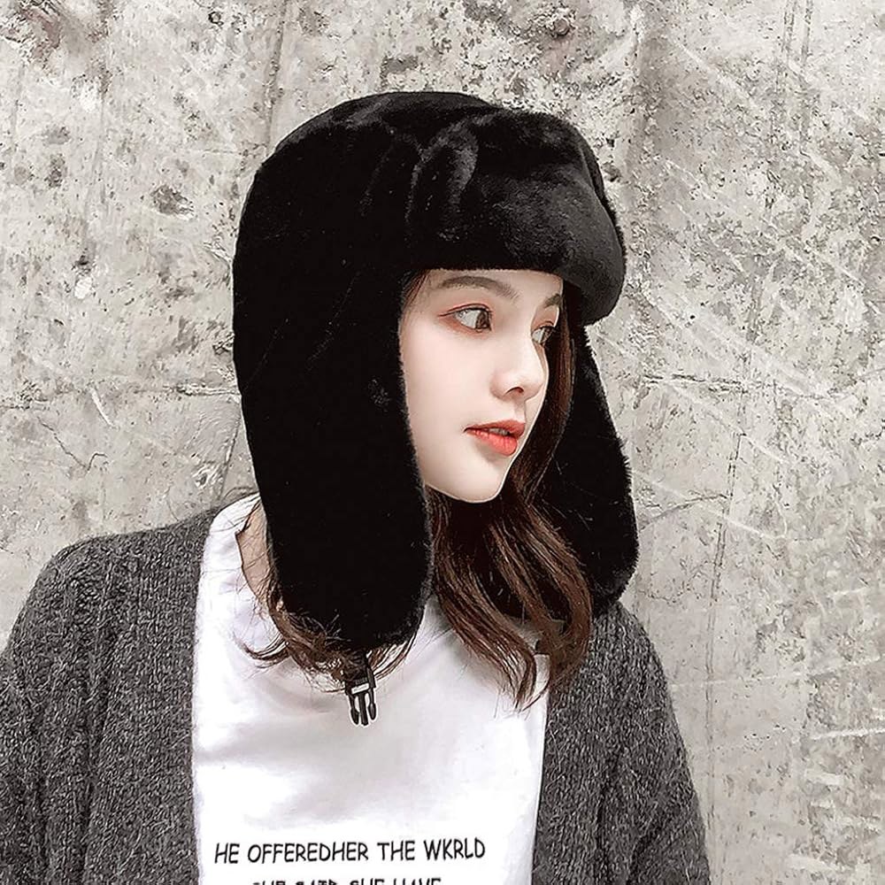 겨울 포근한 푹신한 우산 러시아 모자 방풍 풀 후드 이어플랩 따뜻한 방한 스키 사냥 트래퍼 Black One Size - 상세 이미지 2