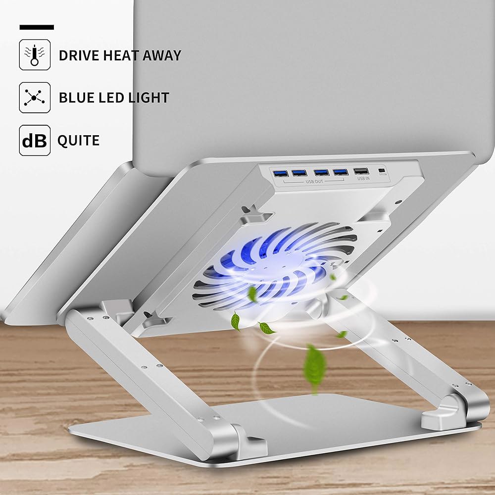 저소음 팬과 3.0 USB 허브가 장착된 사운드댄스 노트북 냉각 패드, 과열을 방지하는 통풍형 쿨러, 인체공학적 스탠드, 최대 17개의 u201D 게이밍 컴퓨터, 알루미늄 지원 - 상세 이미지 3