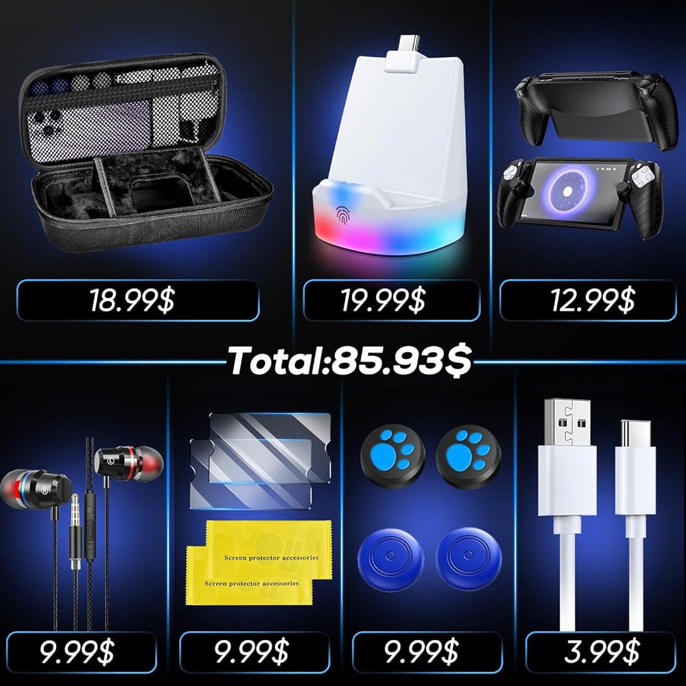 13 in 1 RGB 충전 도크가 있는 플레이스테이션 포털용 충전기 번들 액세서리, 보호 실리콘 커버가 PS 휴대용 케이스, 2 화면 보호기, 4 엄지 그립, 이어폰 및 타입 - 상세 이미지 2