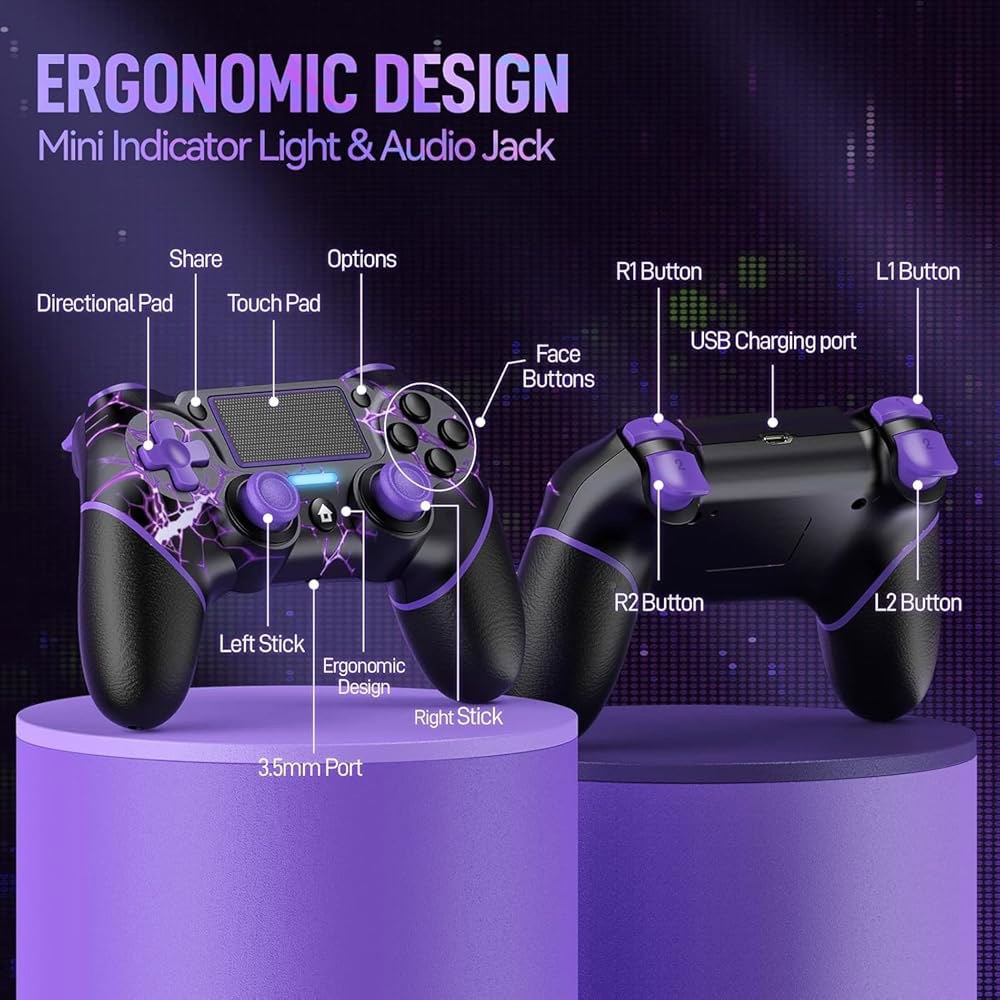 PS4 /Pro /Slim 콘솔용 VidPPluing 무선 컨트롤러, 6축 모션 센서 / 공유 기능 충전 케이블 포함 게임 컨트롤러 - Lightning - 상세 이미지 2