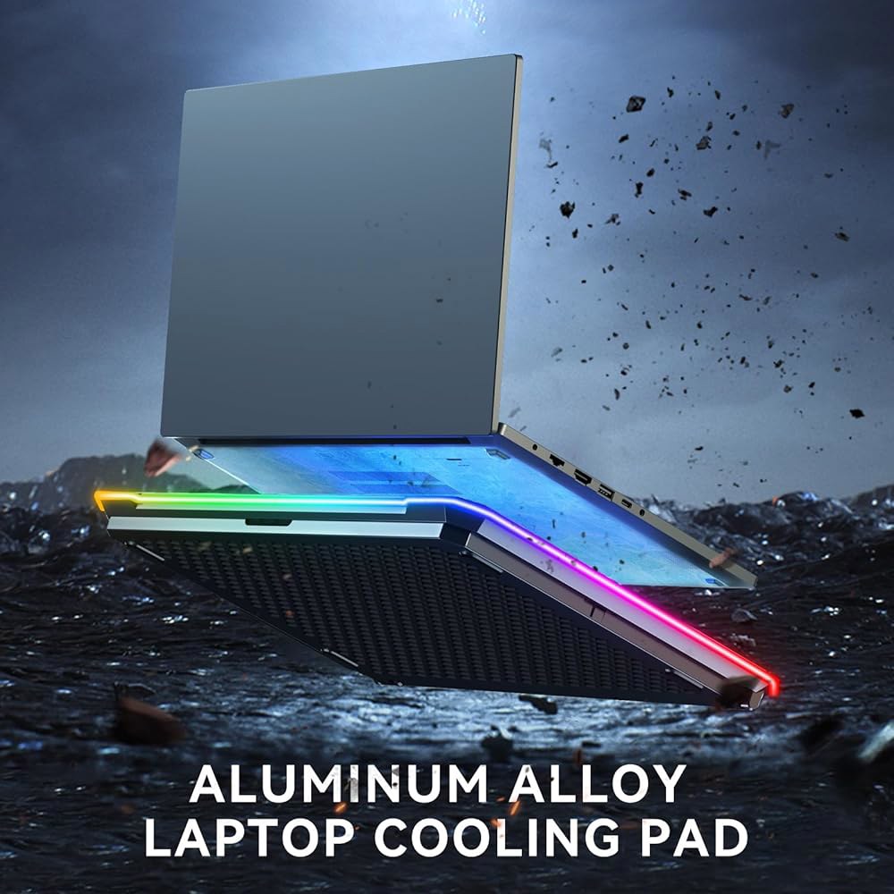 6개의 팬과 LCD 화면을 갖춘 KYOLY 알루미늄 합금 RGB 게이밍 노트북 쿨러 - 10개의 모드 메모리 기능, 4개의 USB 포트 3.0 및 2.0 허브, 9개의 높이 조절 - 상세 이미지 2