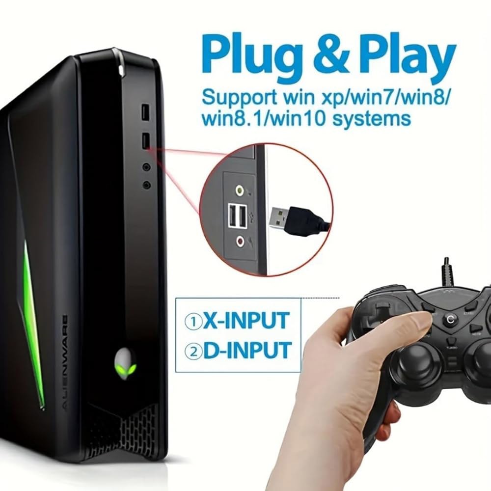 NBCP 유선 PS3 PC 게임 컨트롤러 TV 박스 USB 스팀 게임패드 조이패드, 듀얼 진동 피드백 터보 트리거 포함 Windows 7 / 8 8.1 10 노트북 - 상세 이미지 3