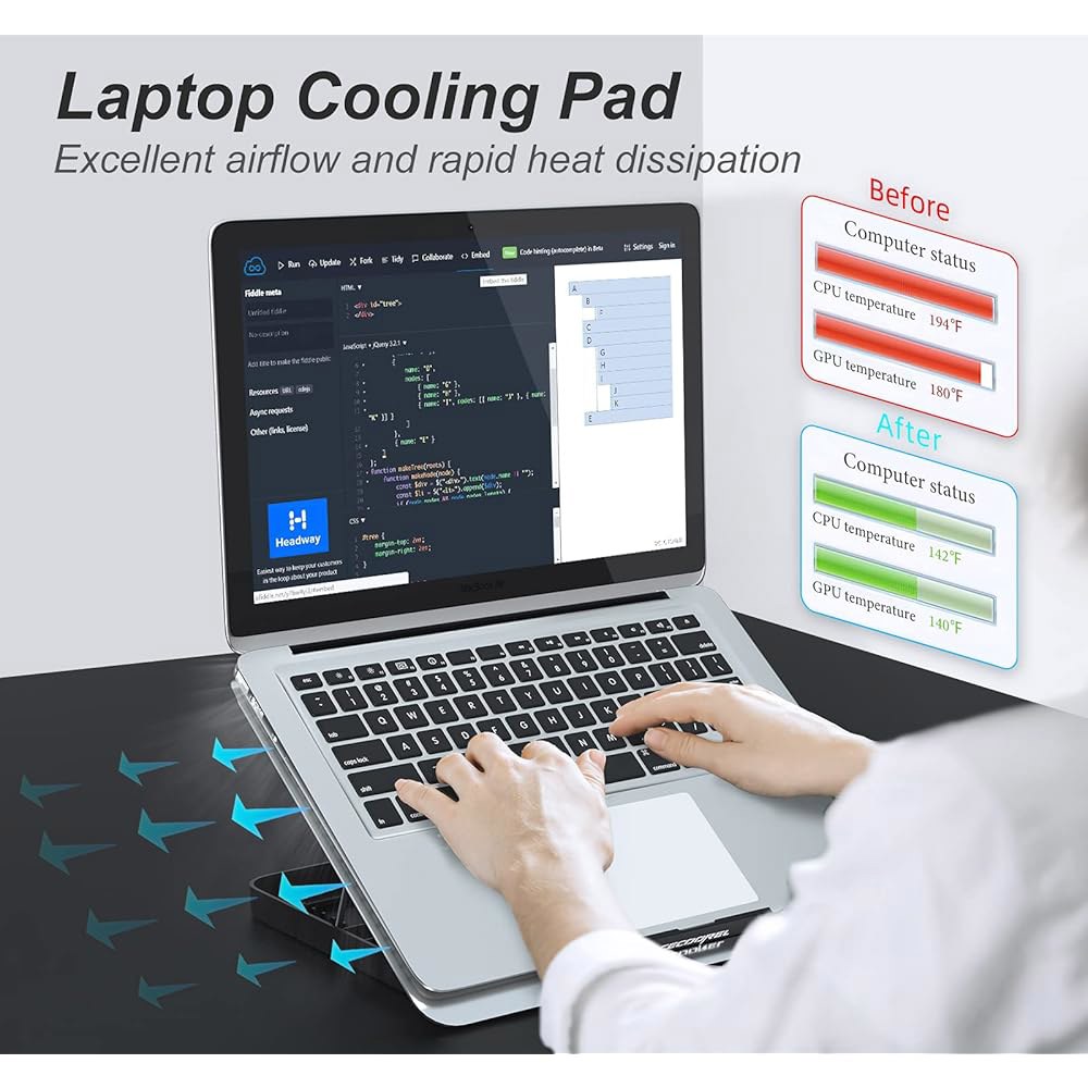 ICE COOREL 알루미늄 노트북 냉각 패드, 7 높이 조절 가능한 쿨러 스탠드, 12-15.6인치 노트북용 팬 USB 포트 2개 포함 패드(실버) Silver - 상세 이미지 2