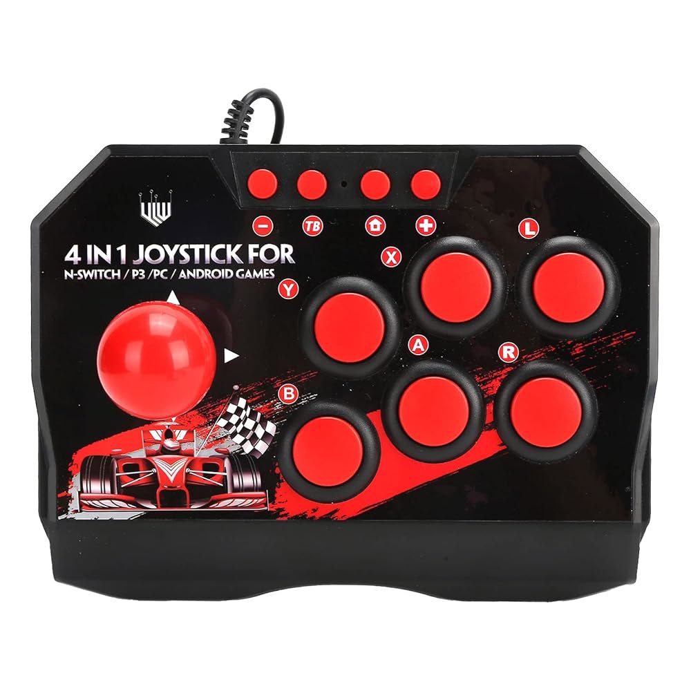 유선 격투 스틱 조이스틱, USB 포트 메탈 조이스틱으로 게임 조이스틱 스위치 PC PS3용 6라운드 컨트롤 버튼 제공 - 상품 이미지