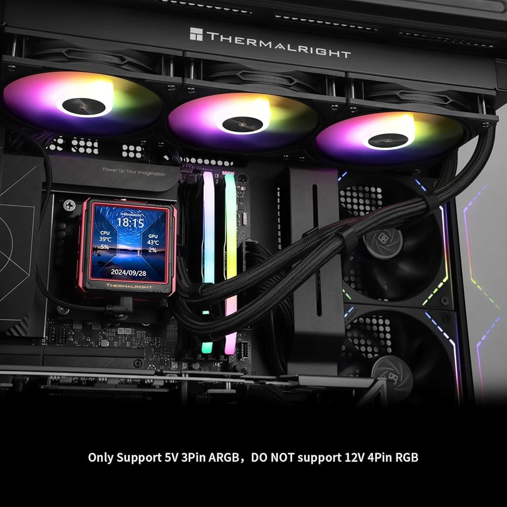 Thermalright FW360 울트라 ARGB 블랙 CPU AIO 쿨러, PC 360 사양 워터 쿨러 시스템, 480x480 해상도의 IPS LCD 화면, AM5 및 인텔 LG - 상세 이미지 2