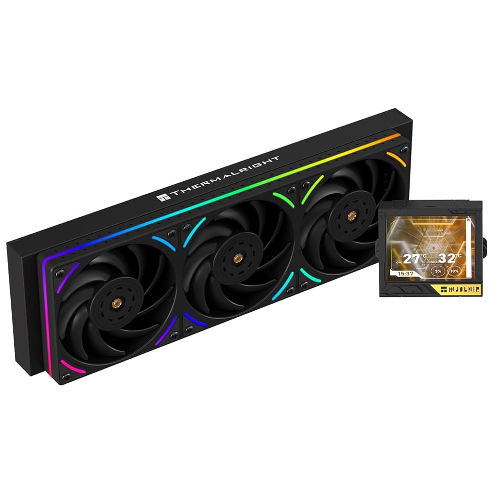 Thermalright Mjolnir Vision 360 UB AGB 블랙 CPU 워터 쿨러, 2150PRM을 갖춘 3개의 PWM 팬 쿨링 시스템, AM4 / AM5 & Intel - 상품 이미지