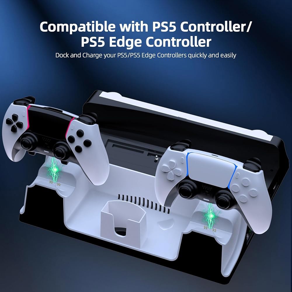 JoyTORN PS5 수직 스탠드, 냉각 팬 및 듀얼 컨트롤러 충전기 스테이션, 헤드셋 후커 포함 PS-5 액세서리, 14 게임 랙 스토리지, 미디어 원격 정리함 - 상세 이미지 2