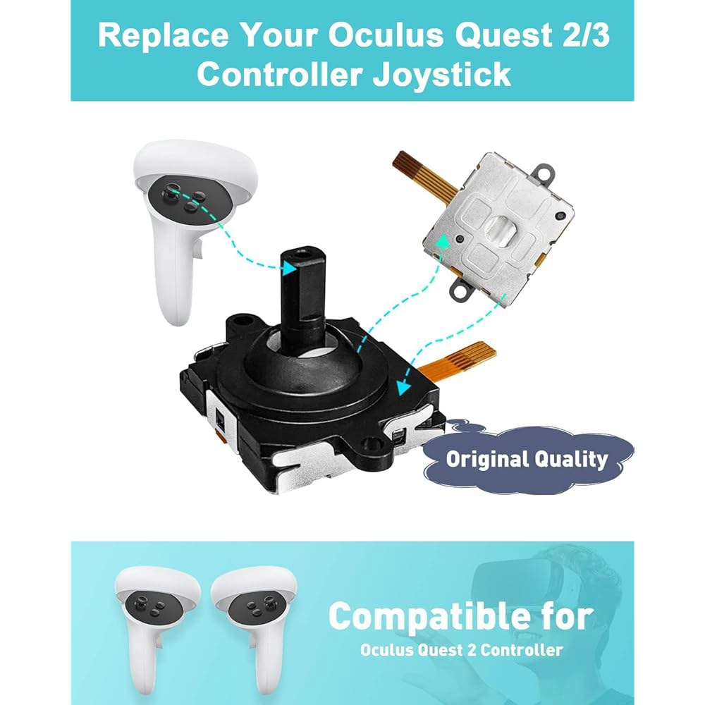 Oculus Quest 2/3 컨트롤러용 조이스틱 교체 키트, 메타 OLCLSS 수리 액세서리, 2개, T5 드라이버, 트위저, 프라이 도구, 엄지스틱 그립 4개 포함 - 상세 이미지 2