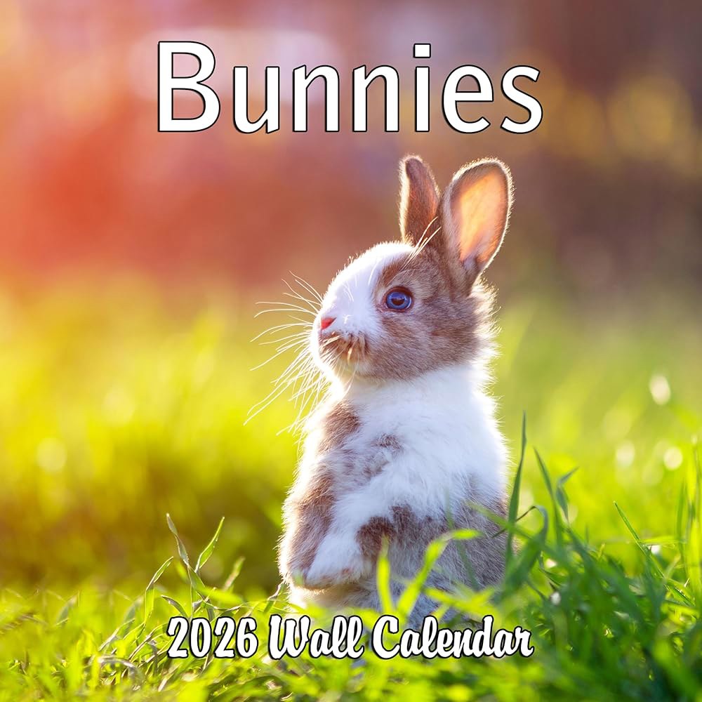 Bunnies 월간 벽 달력 귀여운 동물 토끼 2025-2026 Butterflies - 상품 이미지