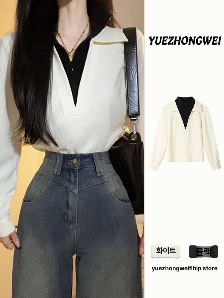 봄 화이트 투피스 셔츠 여성 프렌치 카라 코디 레이어드 화이트 s - 상품 이미지