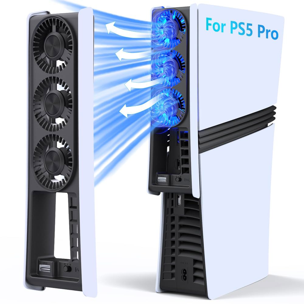 PS5 Pro용 냉각 팬, 효율적인 냉각기, 3개의 팬과 동적 속도 제어 및 스마트 슬립 모드, USB 3.0 포트가 있는 초조용한 스테이션, Pro 콘솔 2024 에디션 전용 - 상품 이미지