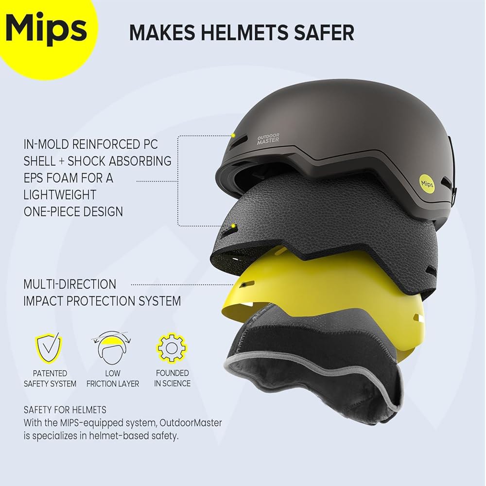 아웃도어마스터 다이아몬드 MIPS 스키 헬멧 - 남성 및 청소년을 위한 스노우 스포츠 스노보드 Silver Armor Small - 상세 이미지 2