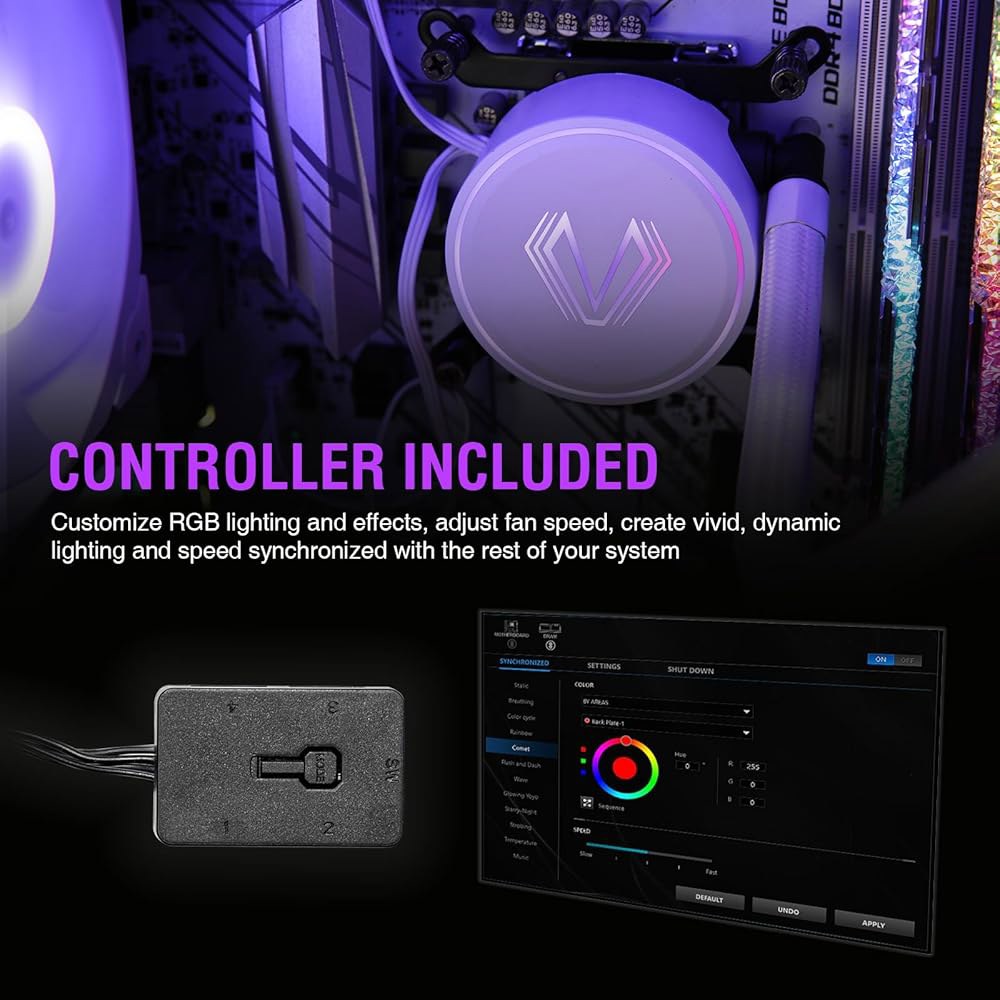 베트루 V240 화이트 액체 CPU 쿨러 240mm 주소 지정 가능 RGB 펌프 및 PWM 팬 250W TDP AIO 수냉식 / 컨트롤러 허브 포함 인텔 LGA 1851 /1700 - 상세 이미지 2