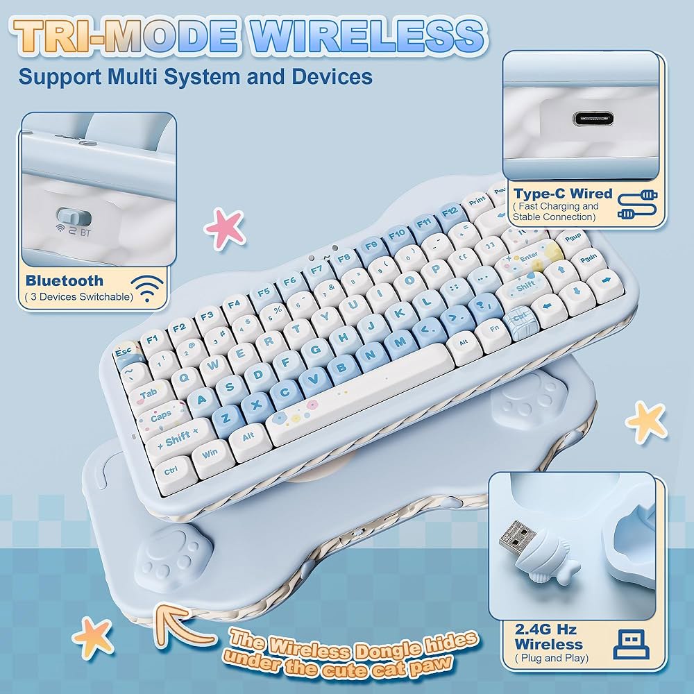 윤지이 C75 무선 기계식 키보드, 75 레이아웃, 핫 스왑 가능 NKRO, BT5.0 / 2.4G USB-C 모드, 다이 서브 PBT MOA 키캡, RGB 개스킷 마운트, Mac - 상세 이미지 3