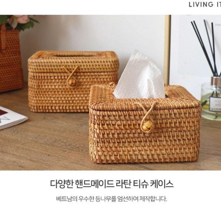 라탄 휴지 케이스 라탄 티슈케이스 직 사각 우드 각 화장지 커버 박스 상자 통 곽 원목 - 상세 이미지 4