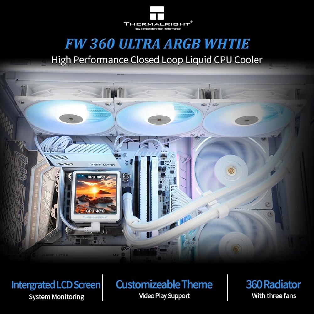 Thermalright FW360 울트라 ARGB 화이트 CPU AIO 쿨러, PC 360 사양 워터 쿨러 시스템, 480x480 해상도의 IPS LCD 화면, AM5용, 인텔 - 상세 이미지 3