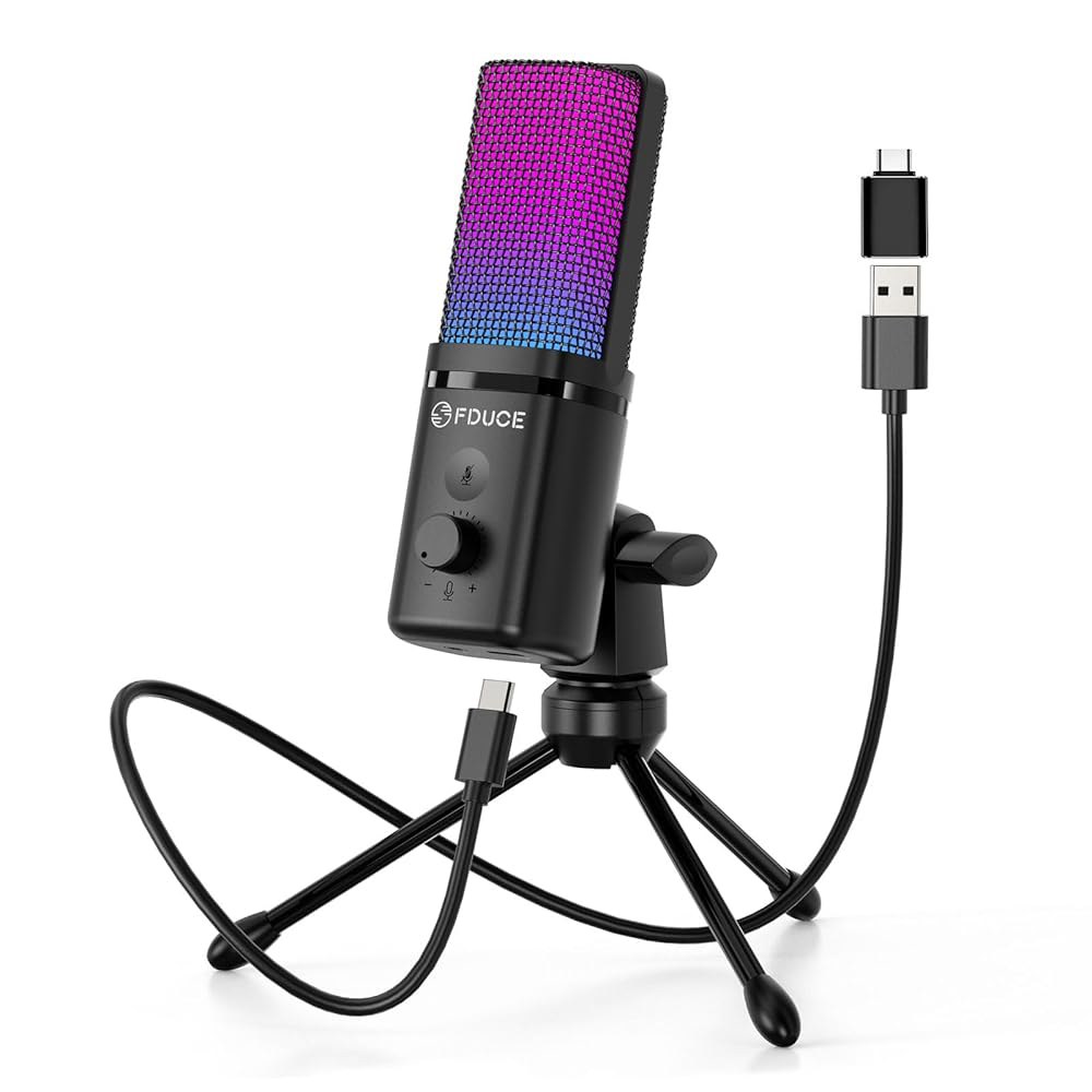 PC용 FDUCE 게이밍 USB 마이크, 삼각대 스탠드 포함, 퀵 음소거, 게인 컨트롤, 스트리밍용 카디오이드 팟캐스트, 트위치, 유튜브, PC, 컴퓨터, PS5, (M160) - 상품 이미지