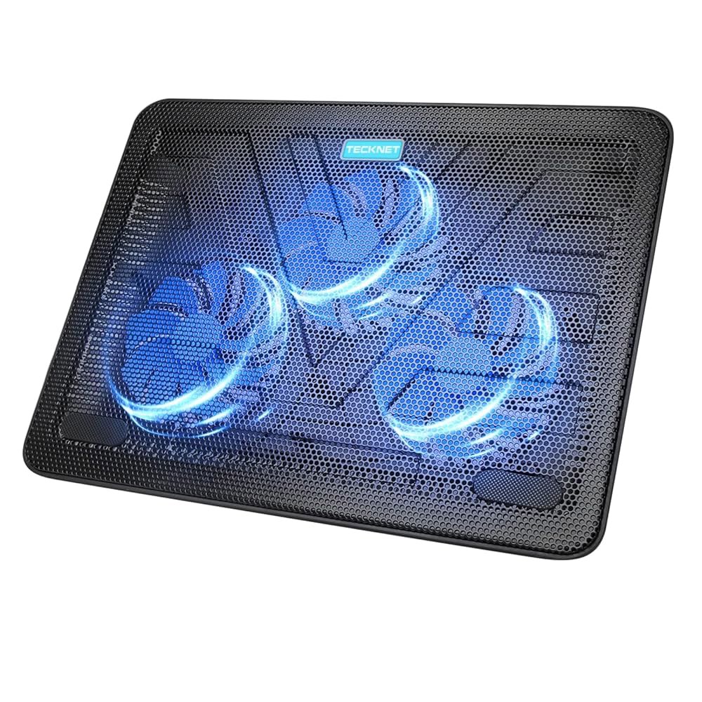 TECKNET 노트북 냉각 패드, 휴대용 슬림 콰이어트 USB 전원 패드 스탠드 파란색 LED 팬 3개 포함, 12-17인치(블랙) 장착 가능 Black - 상품 이미지