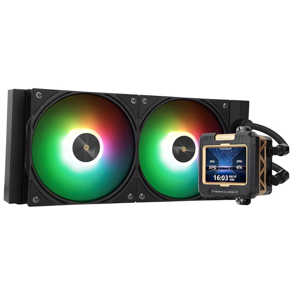 Thermalright FW240 블랙 ARGB CPU AIO 쿨러, PC 240 사양 워터 쿨러 시스템, 320 해상도의 IPS LCD 화면, AM5 & Intel LGA1700 - 상품 이미지