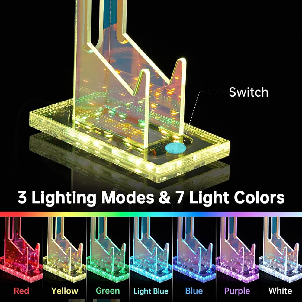 맞춤형 LED 조명, USB 전원 7가지 색상 및 3가지 모드, 미끄럼 방지 게이밍 책상 정리함 케이블 관리 기능을 갖춘 NiHome 아이리데센트 아크릴 멀티 티어 게임 컨트롤러 - 상세 이미지 3
