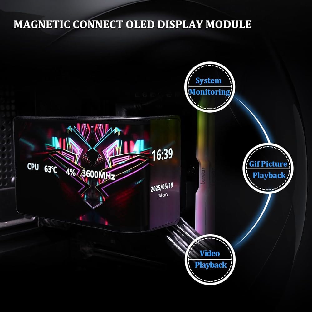 Thermalright Wonder Vision 360 UB ARGB 블랙 AIO CPU 액체 냉각기, AM5 /Intel LGA1851 /1700, 6.67인치 3D 커브드 스크 - 상세 이미지 3