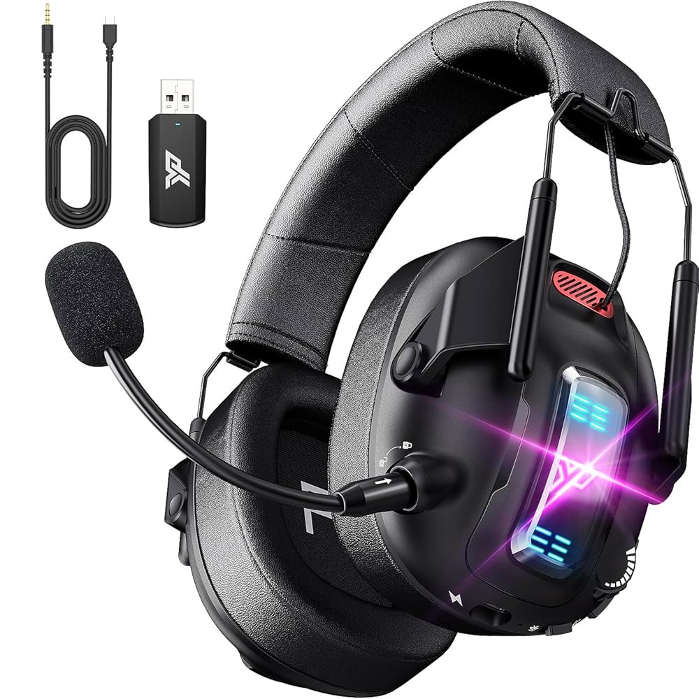 노이즈 캔슬링 마이크, 블루투스 5.3, 100H 배터리, 저지연, Xbox 전용 유선 모드가 있는 PS5, PS4, PC, USB 오버 이어 게이밍 헤드폰용 YPBDAN 무선 - 상품 이미지