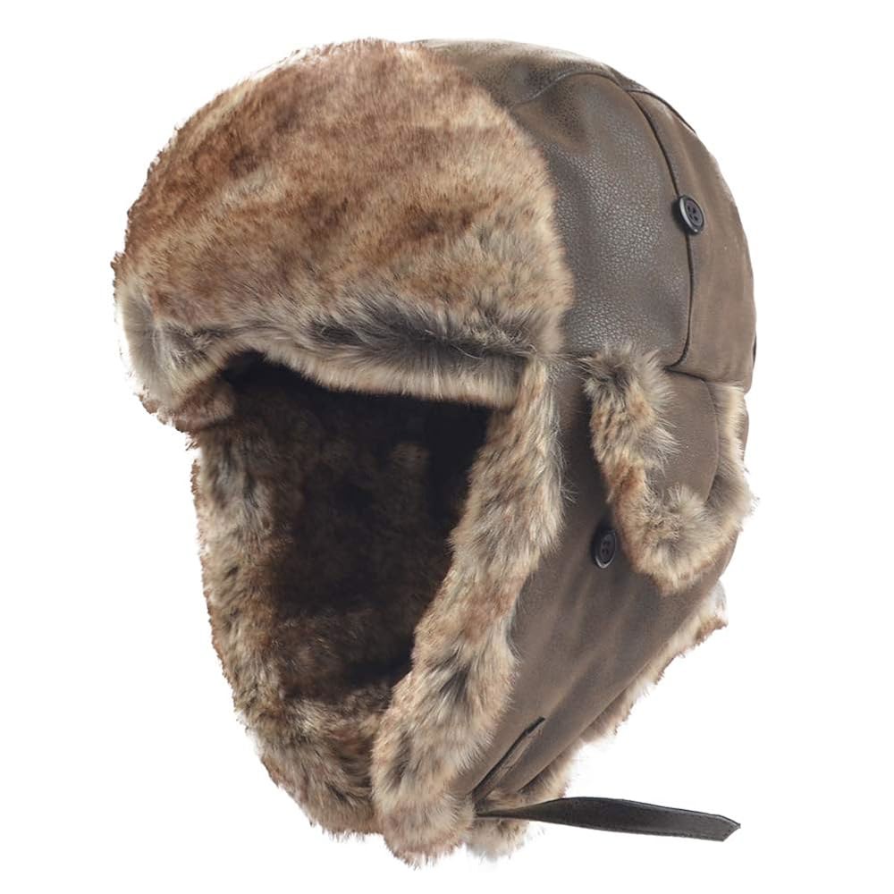 FORDALLIO 추운 날씨 가짜 모피 귀 덮개 덫 사냥꾼 모자 러시아 소비에트 우산 부대 조종사 2 Faux Fur / Size M Brown - 상세 이미지 2