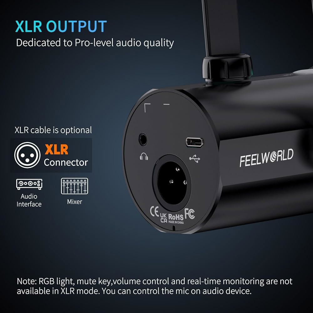 FEELWORLD PM1 XLR USB 다이내믹 마이크 팟캐스트 녹음용 PC 컴퓨터 게임 라이브 스트리밍 보컬 보이스 오버, 음성 차단 기능이 있는 스튜디오 메탈 마이크, RGB - 상세 이미지 3